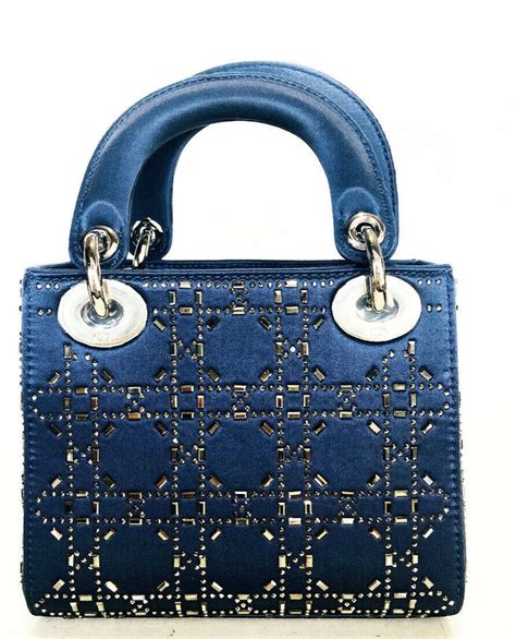 Mini Lady Dior Bag Satin Embroidered with Blue Sequins with 